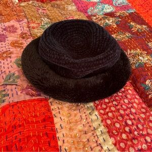 Black Knit and Faux Fur Hat